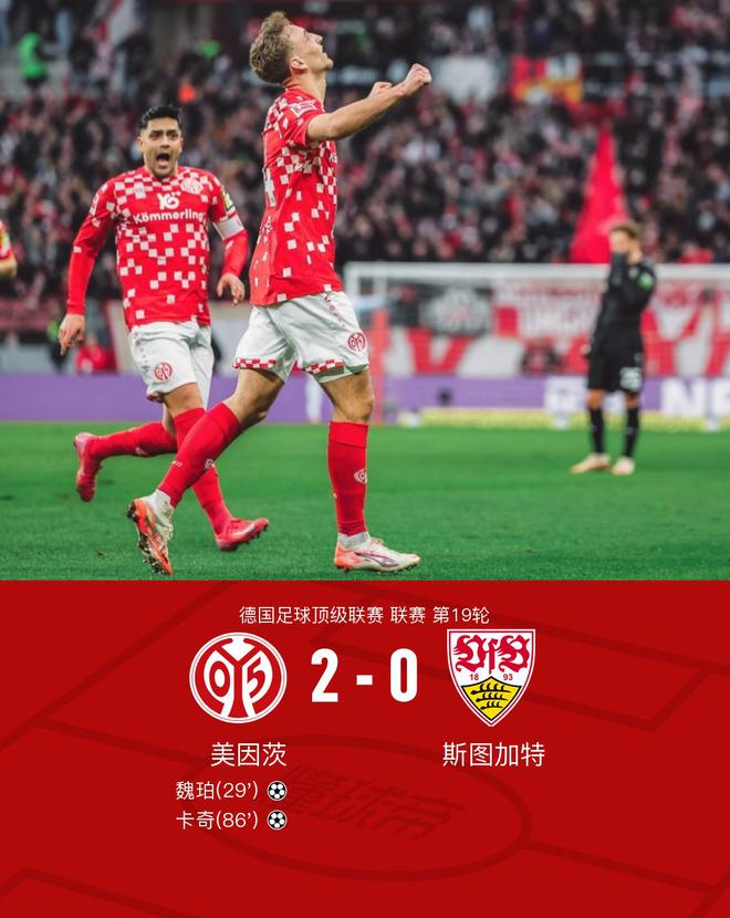 美因茨勝斯圖加特2-0，內(nèi)貝爾助魏珀破局，卡奇功不可沒。